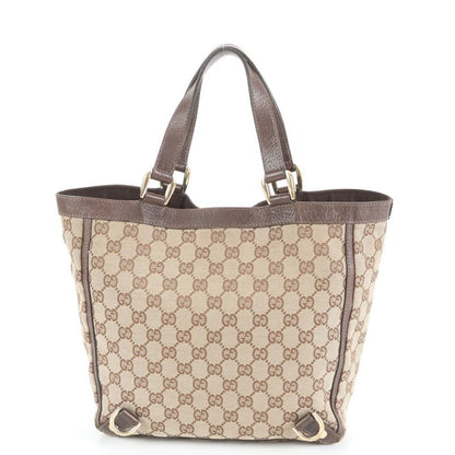 Gucci GG Canvas Abbey Leather Tote Bag Shoulder 130739 Brown Gold Hardware