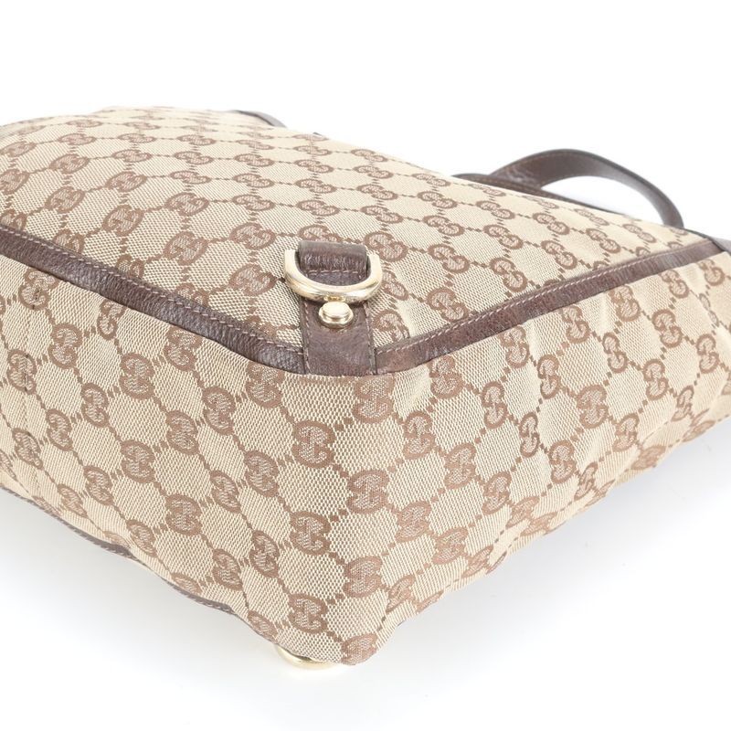 Gucci GG Canvas Abbey Leather Tote Bag Shoulder 130739 Brown Gold Hardware