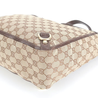 Gucci GG Canvas Abbey Leather Tote Bag Shoulder 130739 Brown Gold Hardware