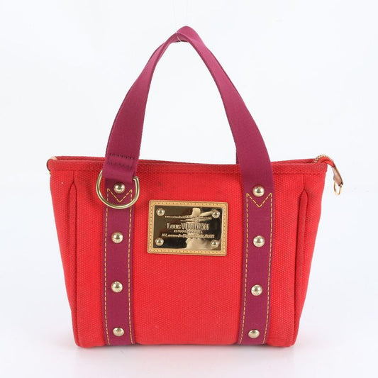 Louis Vuitton Antigua Cabas PM Rouge M40037 Leather Canvas Handbag Tote Women's