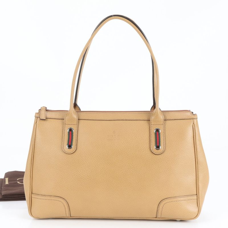 Unused Gucci Sherry Line Leather Tote Bag Shoulder 293599 Hand Beige Ladies Rre