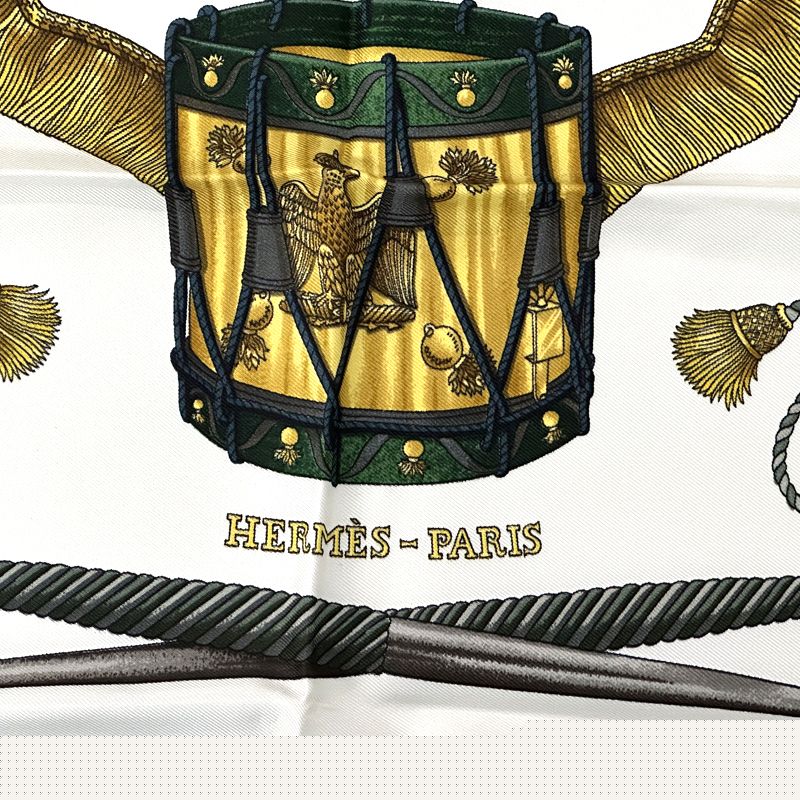 Hermes Scarf Carre 90 les Tambours Tambour Drum  Silk Green