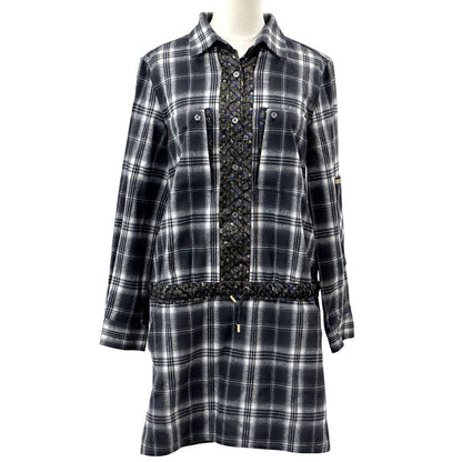 Louis Vuitton Dress Women's Brand Cotton Gray Multicolor 38 Monogram Check