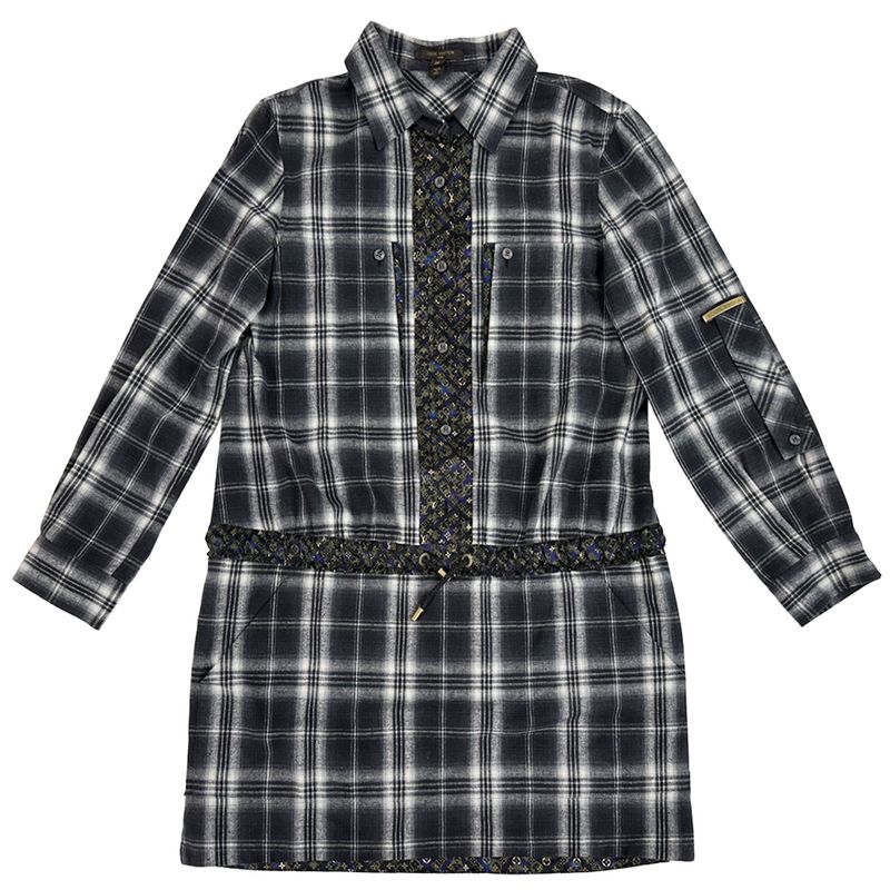 Louis Vuitton Dress Women's Brand Cotton Gray Multicolor 38 Monogram Check