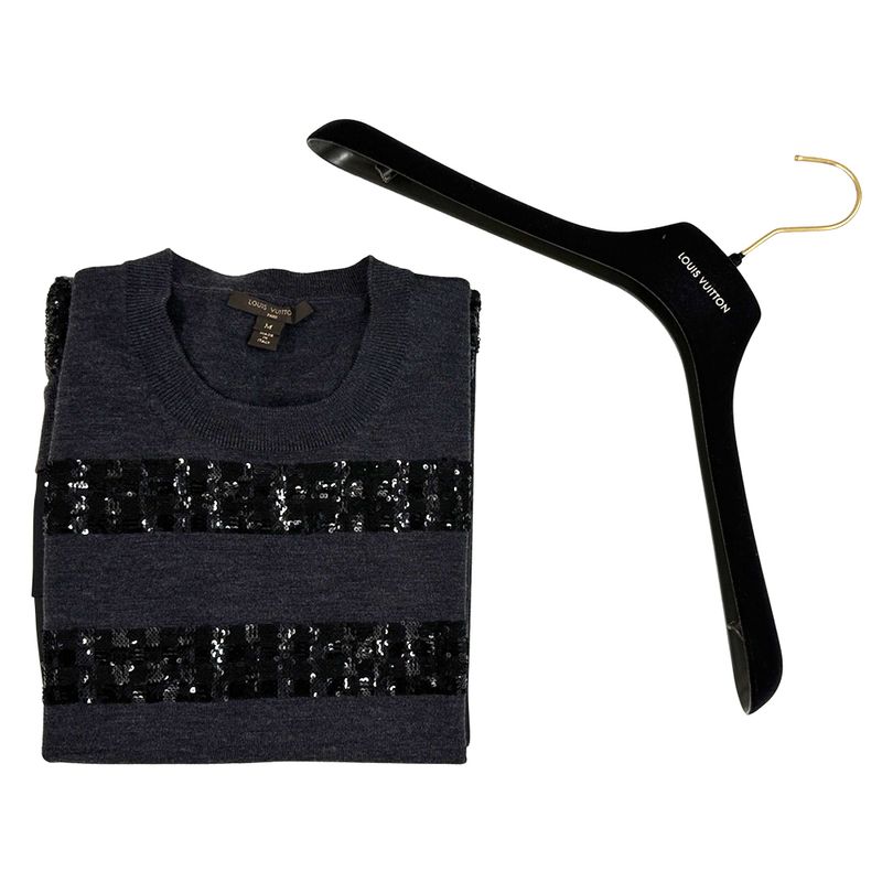 Louis Vuitton Dress  Monogram Wool Dark Gray Black M Sequin Fleece