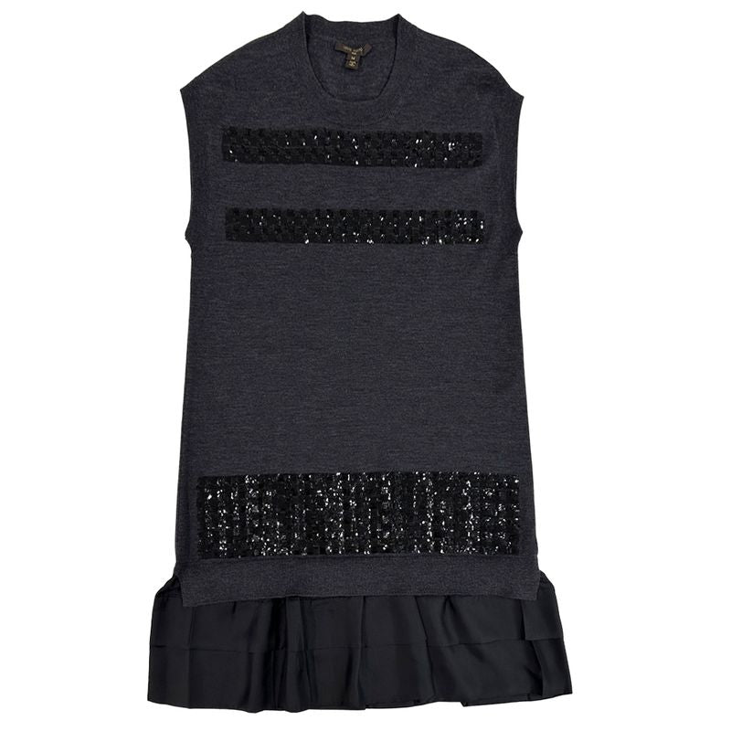 Louis Vuitton Dress  Monogram Wool Dark Gray Black M Sequin Fleece