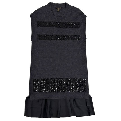 Louis Vuitton Dress  Monogram Wool Dark Gray Black M Sequin Fleece