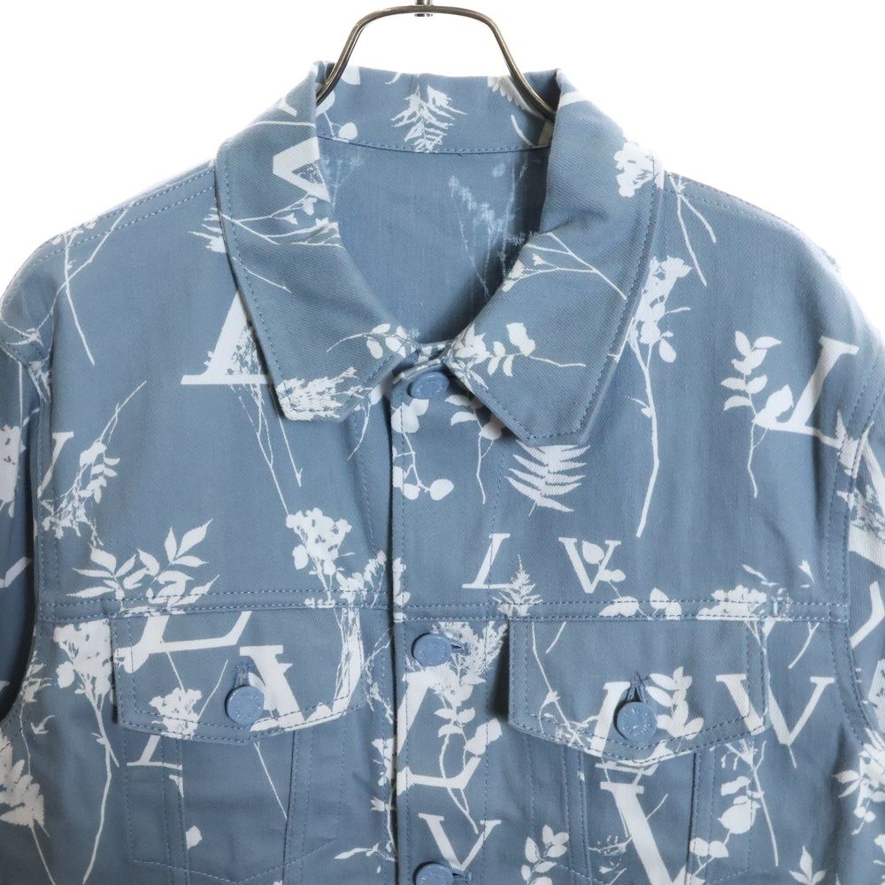 Louis Vuitton 22aw LV All Over Leaf Pattern Denim Jacket Light Blue Rm222q Nf1