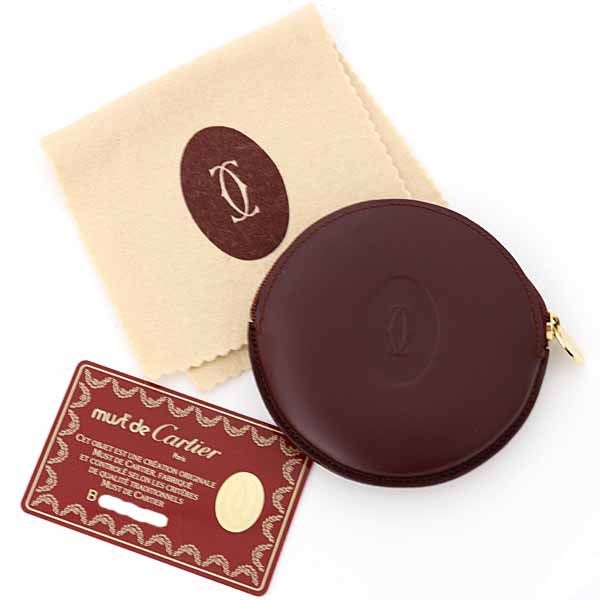 Cartier Must Line Coin Case Purse Round De Leather