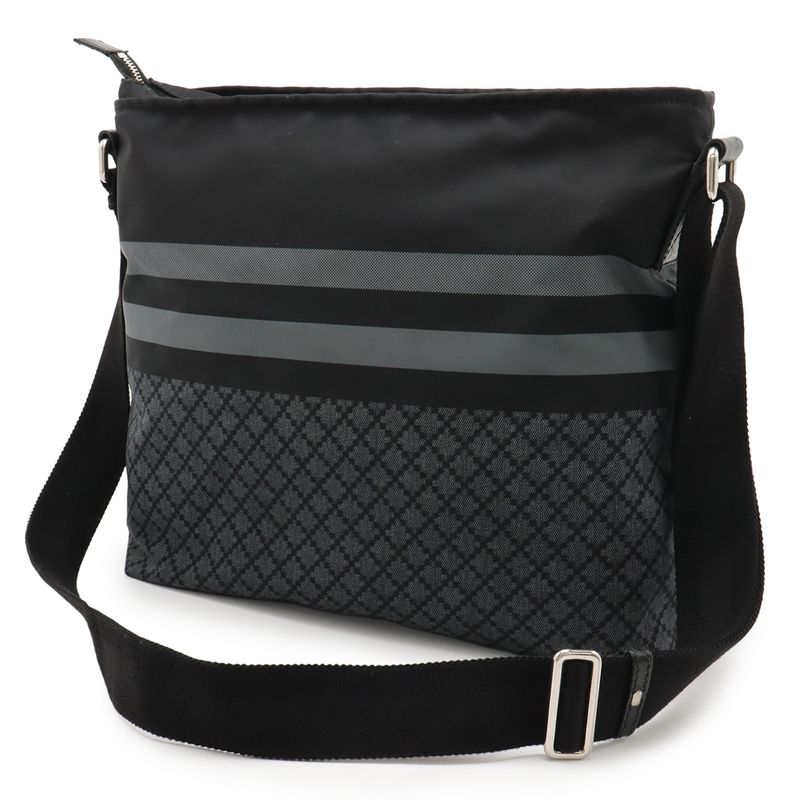 Gucci Diamante Shoulder Bag Crossbody Nylon Leather Black Gray Silver Hardware