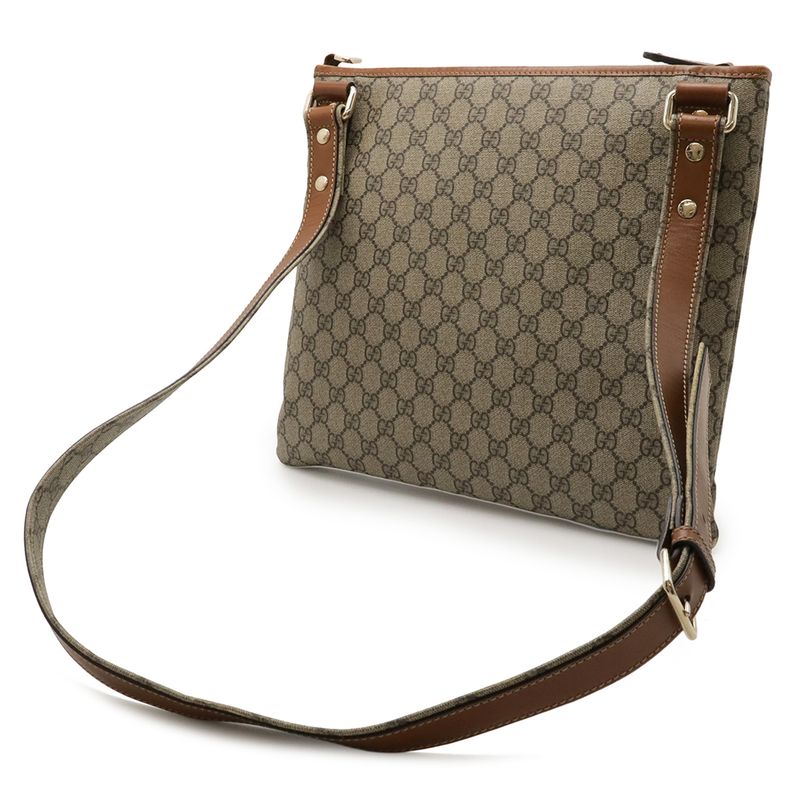 Gucci GG Supreme Sherry Shoulder Bag Crossbody PVC Leather Khaki Beige Brown