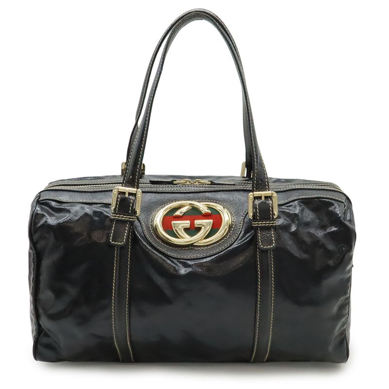 Gucci Interlocking G Sherry Line Mini Boston Bag Handbag Coated Canvas Leather