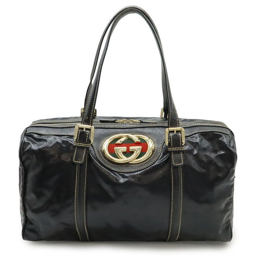 Gucci Interlocking G Sherry Line Mini Boston Bag Handbag Coated Canvas Leather