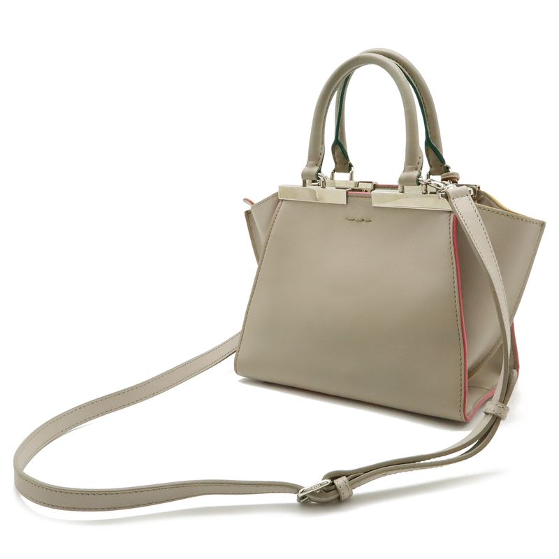 Fendi Petit Trois Jour Handbag Mini Bag 2WAY Shoulder Bag Leather Sand Beige