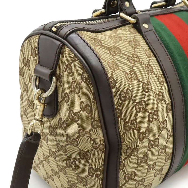 Gucci GG Canvas Sherry Line Handbag Mini Boston Bag 2WAY Shoulder Bag Leather