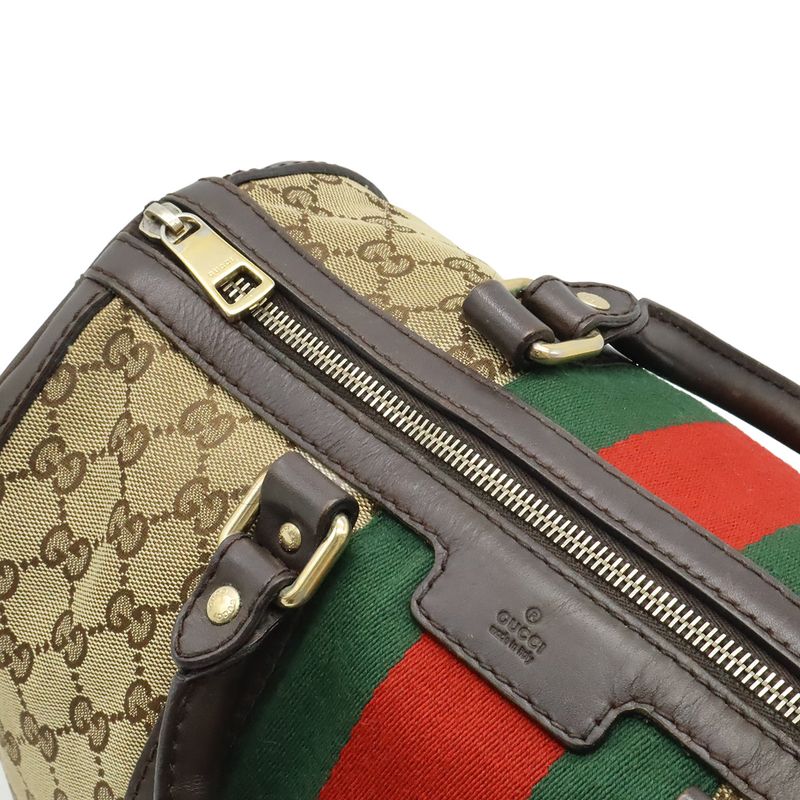 Gucci GG Canvas Sherry Line Handbag Mini Boston Bag 2WAY Shoulder Bag Leather