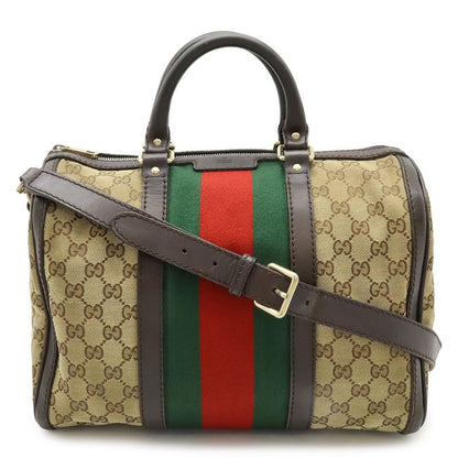 Gucci GG Canvas Sherry Line Handbag Mini Boston Bag 2WAY Shoulder Bag Leather
