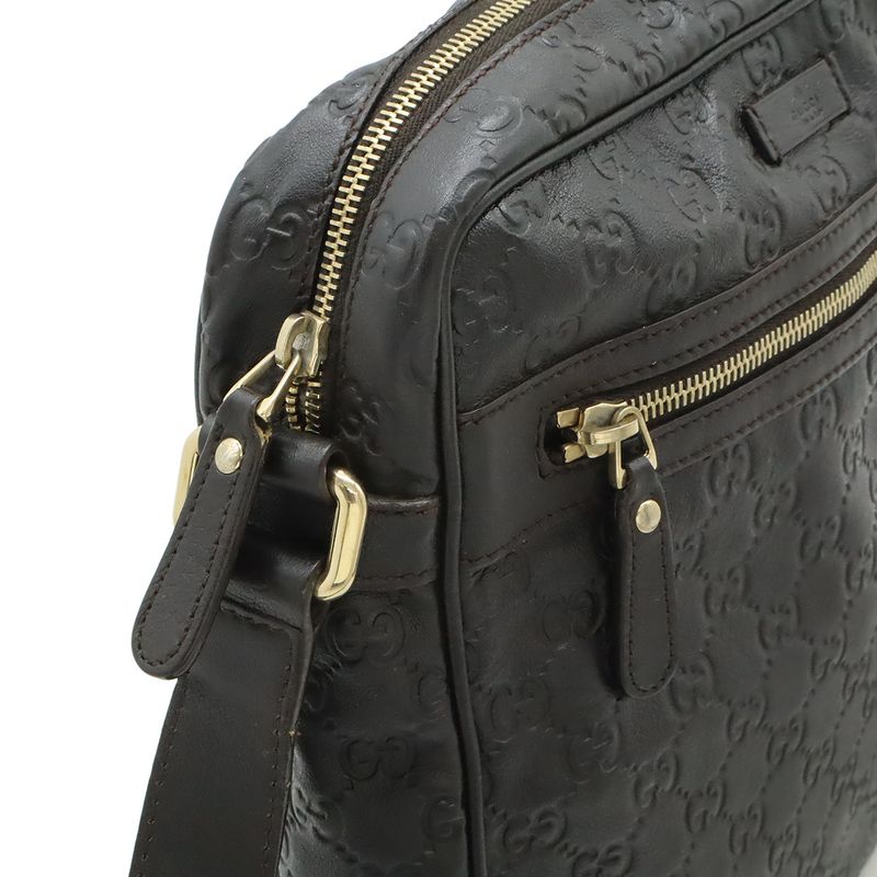 Guccissima Shoulder Bag Crossbody Leather Dark Brown Gold Hardware 201448