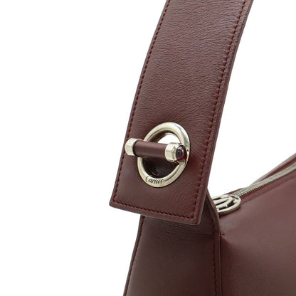 Cartier Shoulder Bag Semi Shoulder One Shoulder Leather Bordeaux Red Silver
