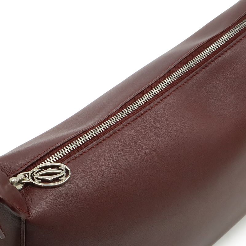 Cartier Shoulder Bag Semi Shoulder One Shoulder Leather Bordeaux Red Silver