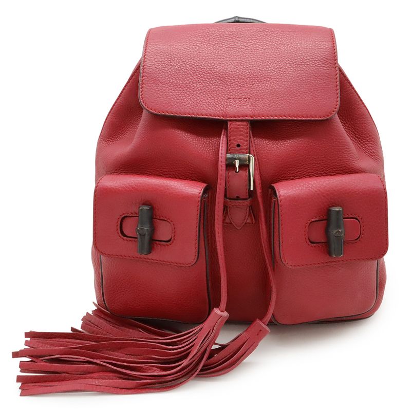 Gucci Bamboo Backpack Rucksack Sac Shoulder Bag Fringe Tassel Leather Fuchsia