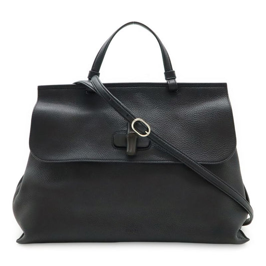 Gucci Bamboo Daily Leather Top Handle Bag Handbag 2WAY Shoulder Bag Black