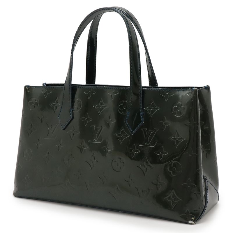 Louis Vuitton Monogram Vernis Wilshire PM Handbag Tote Bag Enamel Calf Blue