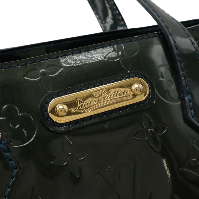 Louis Vuitton Monogram Vernis Wilshire PM Handbag Tote Bag Enamel Calf Blue