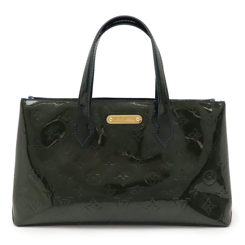 Louis Vuitton Monogram Vernis Wilshire PM Handbag Tote Bag Enamel Calf Blue