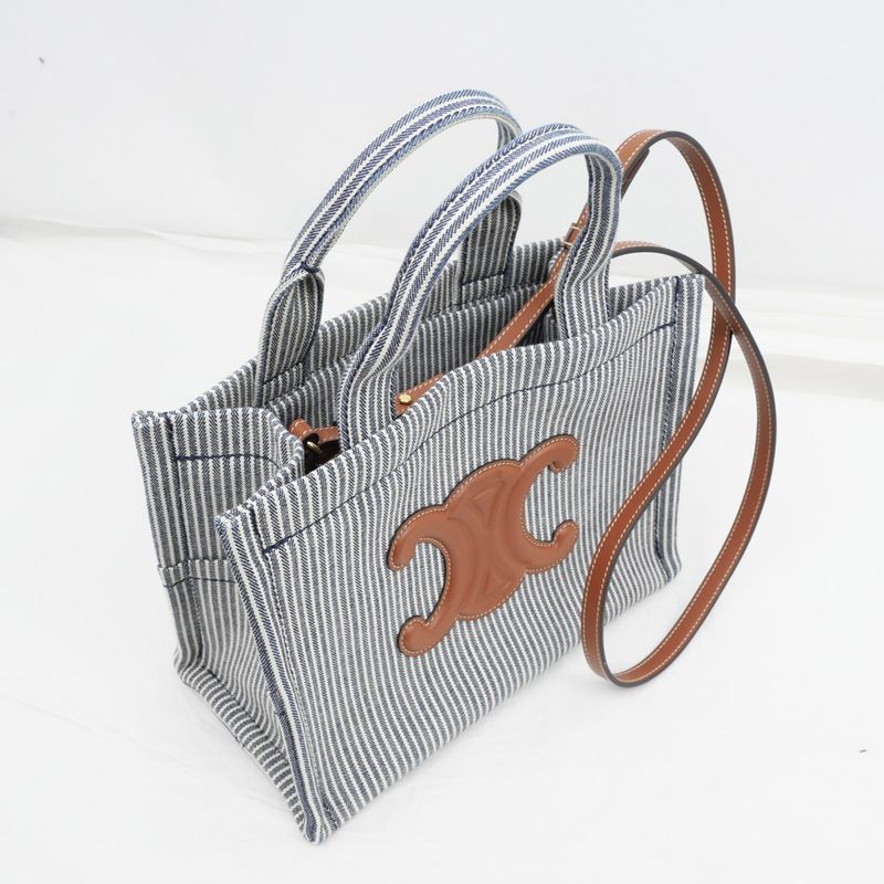 Celine Small Cabas Tice Handbag Shoulder - Navy Blue - Gold Hardware