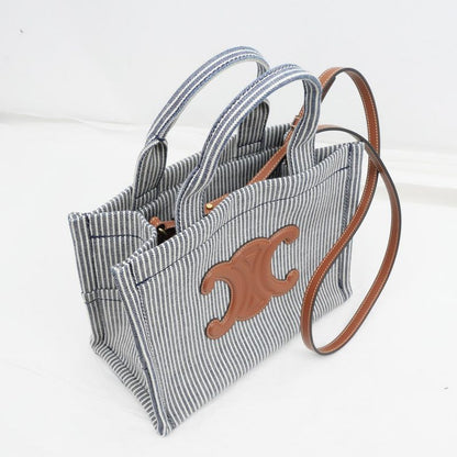 Celine Small Cabas Tice Handbag Shoulder - Navy Blue - Gold Hardware