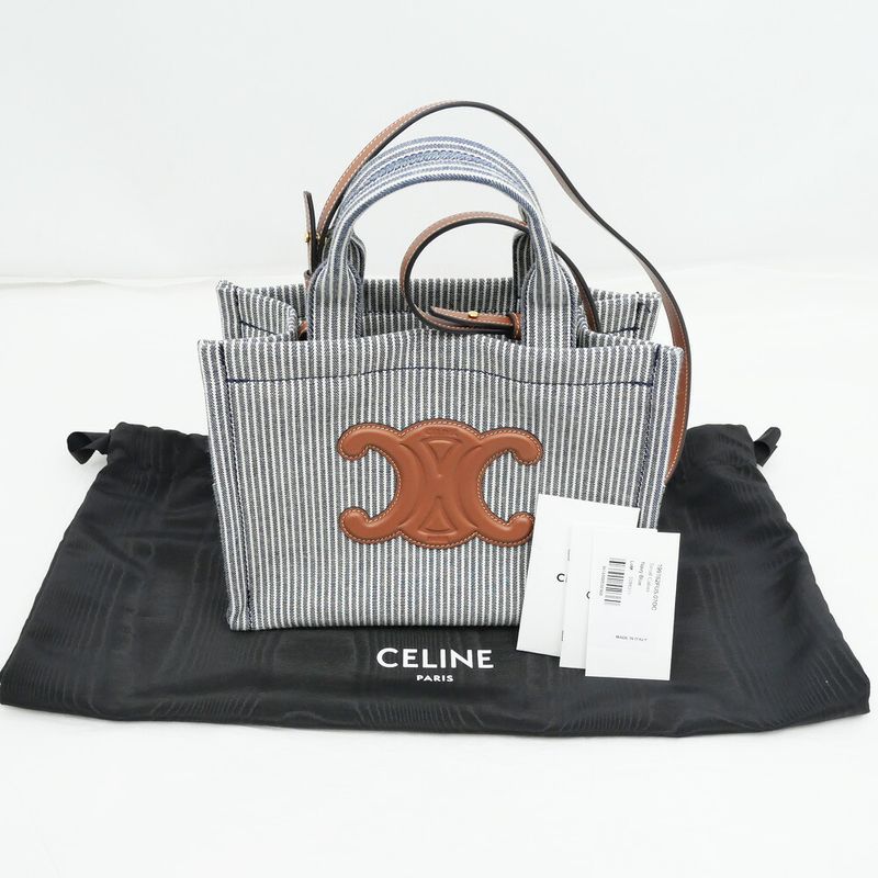 Celine Small Cabas Tice Handbag Shoulder - Navy Blue - Gold Hardware