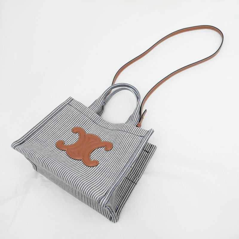 Celine Small Cabas Tice Handbag Shoulder - Navy Blue - Gold Hardware
