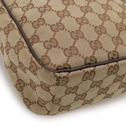 Gucci GG Canvas Shoulder Bag Pochette Crossbody Leather Khaki Beige Dark Brown