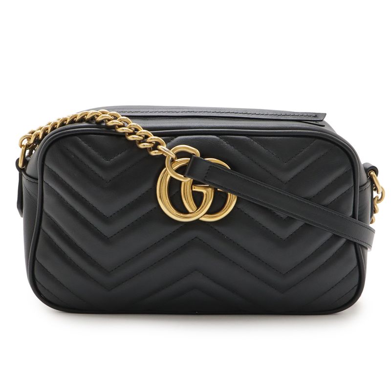 Gucci Ggmarmont Shoulder Bag Pochette Chain Bag Crossbody Quilted Leather Black