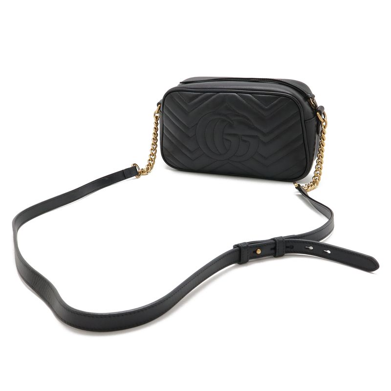 Gucci Ggmarmont Shoulder Bag Pochette Chain Bag Crossbody Quilted Leather Black