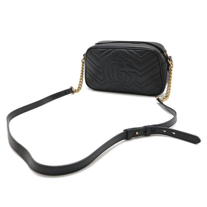 Gucci Ggmarmont Shoulder Bag Pochette Chain Bag Crossbody Quilted Leather Black