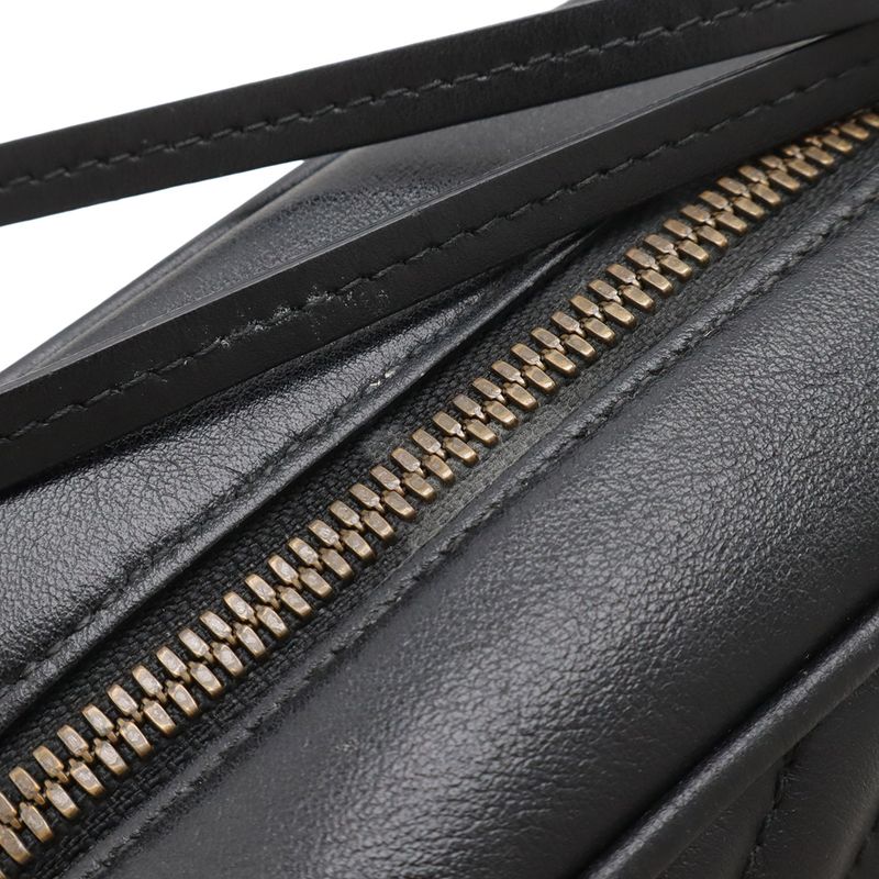 Gucci Ggmarmont Shoulder Bag Pochette Chain Bag Crossbody Quilted Leather Black