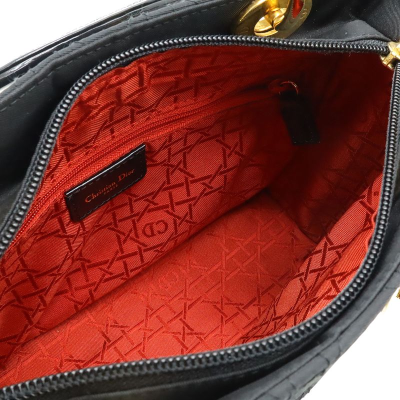 Christian DIOR Lady Dior Cannage Handbag Tote Bag Mini Bag Nylon Black Gold