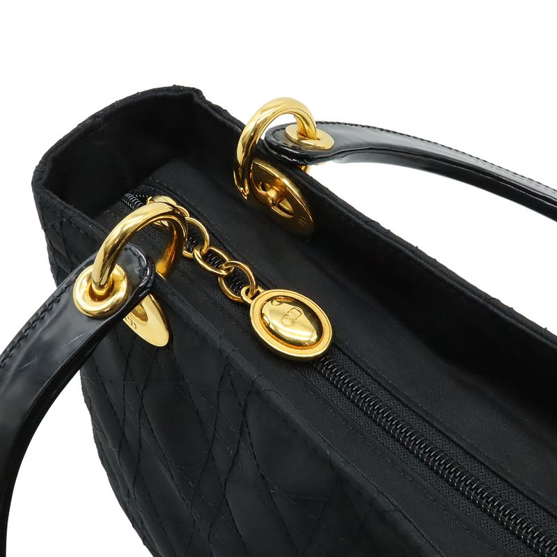 Christian DIOR Lady Dior Cannage Handbag Tote Bag Mini Bag Nylon Black Gold