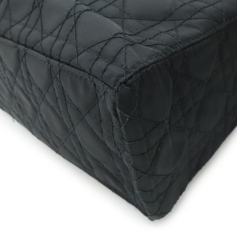 Christian DIOR Lady Dior Cannage Handbag Tote Bag Mini Bag Nylon Black Gold