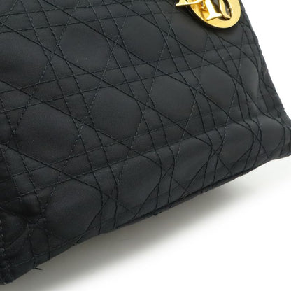 Christian DIOR Lady Dior Cannage Handbag Tote Bag Mini Bag Nylon Black Gold