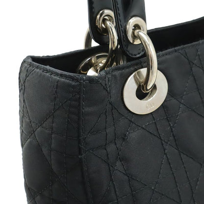 Christian DIOR Lady Dior Cannage Handbag Tote Bag Mini Bag Nylon Black Silver