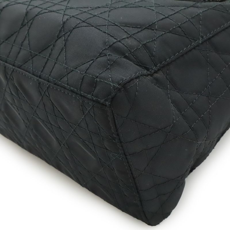 Christian DIOR Lady Dior Cannage Handbag Tote Bag Mini Bag Nylon Black Silver