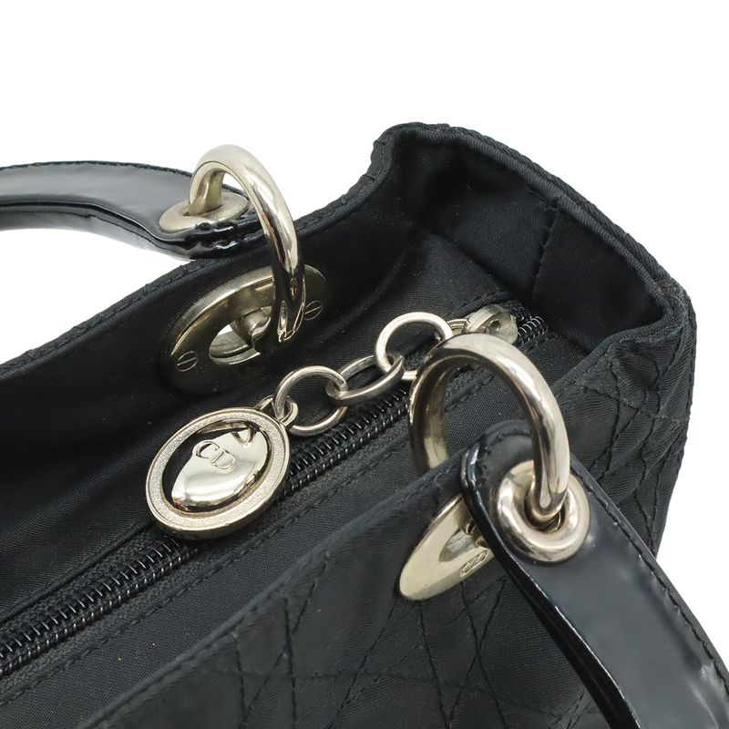 Christian DIOR Lady Dior Cannage Handbag Tote Bag Mini Bag Nylon Black Silver