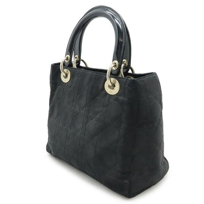 Christian DIOR Lady Dior Cannage Handbag Tote Bag Mini Bag Nylon Black Silver