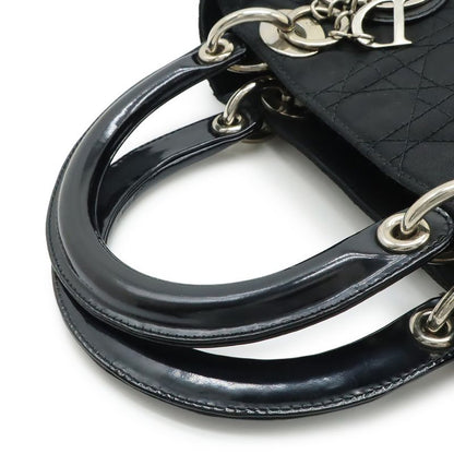Christian DIOR Lady Dior Cannage Handbag Tote Bag Mini Bag Nylon Black Silver