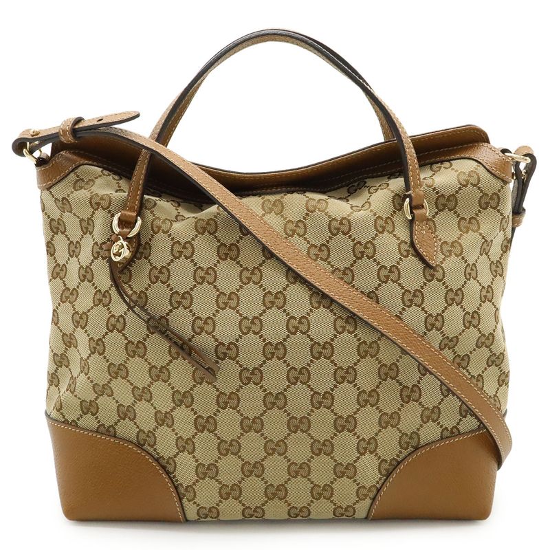 Gucci Bree GG Canvas Handbag 2WAY Shoulder Bag Crossbody Leather Khaki Beige