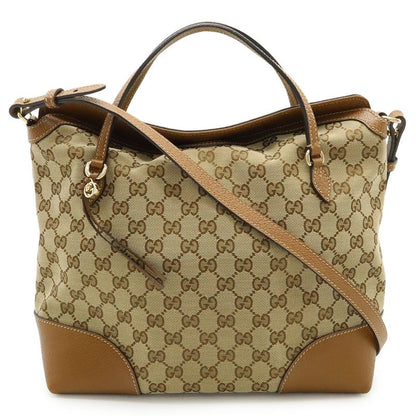 Gucci Bree GG Canvas Handbag 2WAY Shoulder Bag Crossbody Leather Khaki Beige