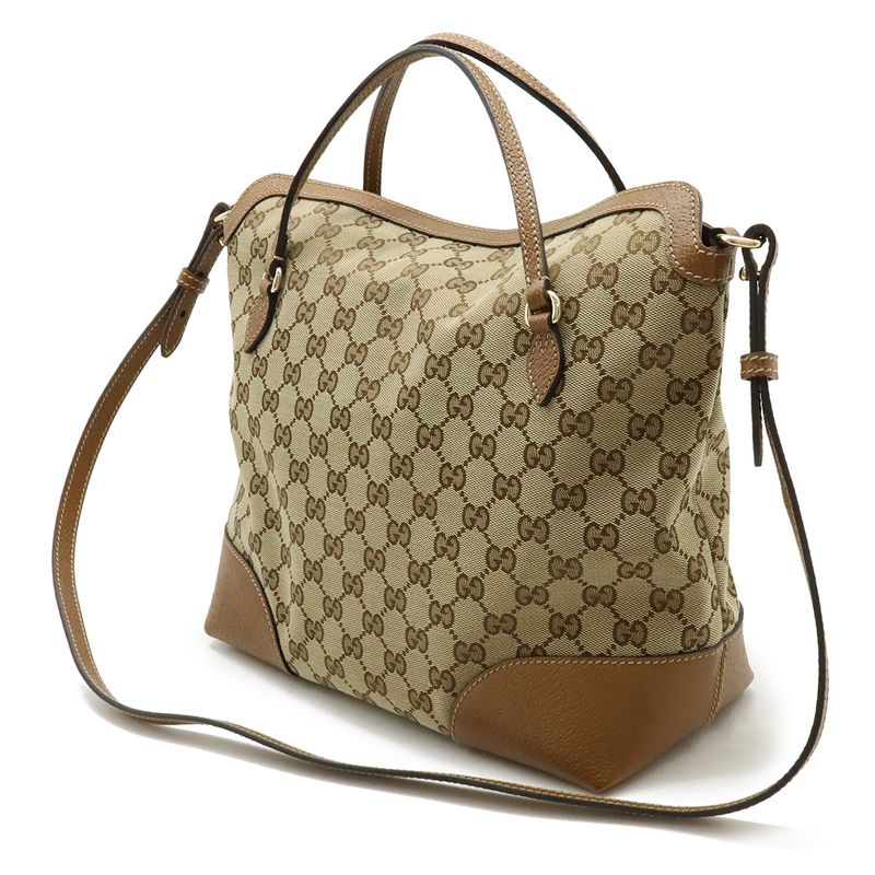 Gucci Bree GG Canvas Handbag 2WAY Shoulder Bag Crossbody Leather Khaki Beige